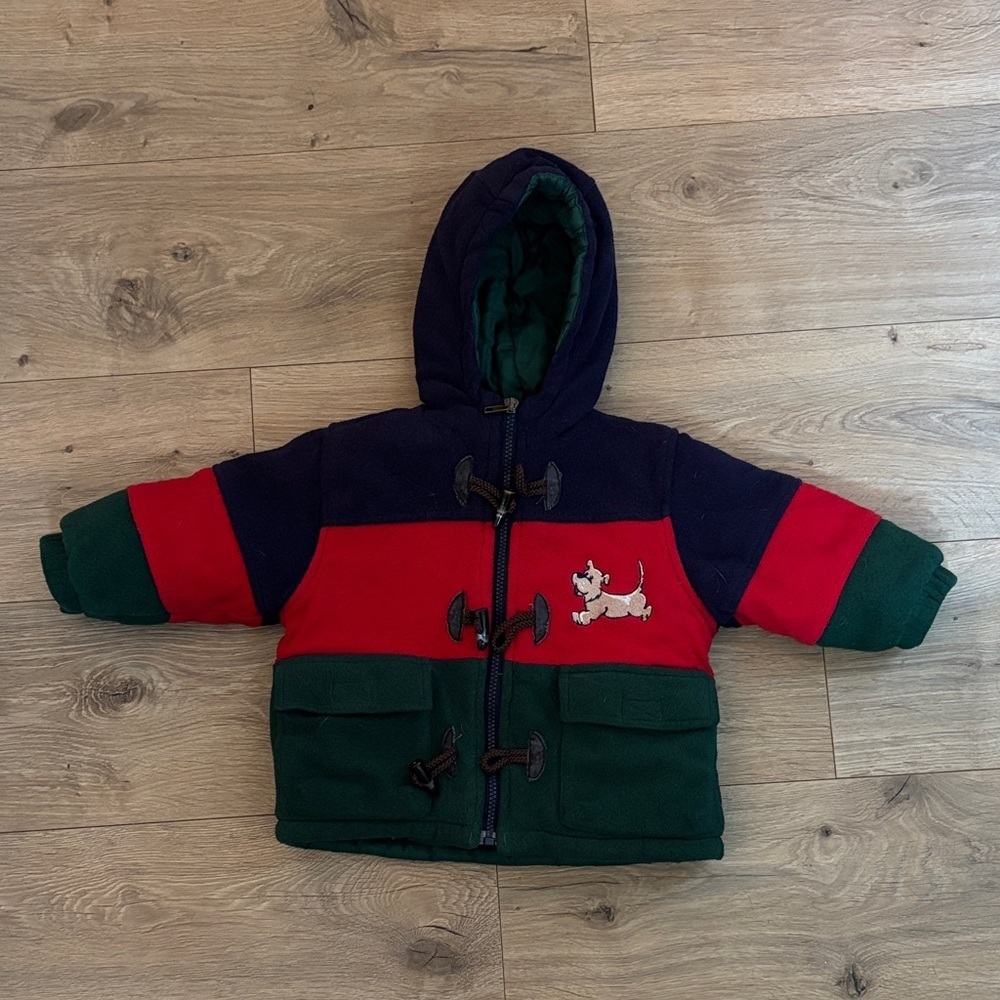 Vintage Colorblocked Toddler Coat with dog